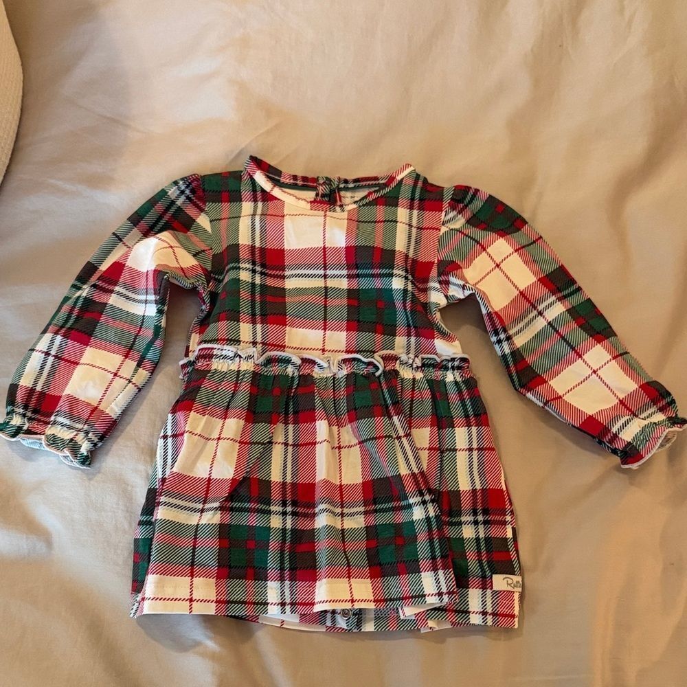 Ruffle Butts Long Sleeve Twirl Holiday Dress - Red, Green, Cream